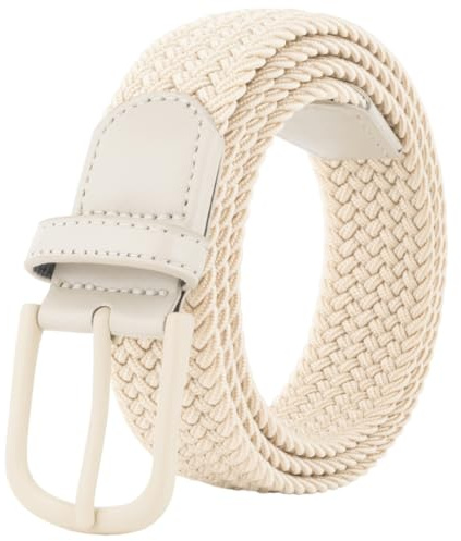 BOZEVON Cinturón Trenzado Elástico - Unisex Cinturon Elastico Cinturones de Tela Tejida Cinturón Casual Ajustable para Hombres y Mujeres, Beige/115cm