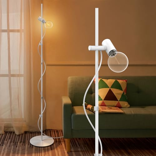 Birnetek® Lampada da Terra, Lampade da Terra Nero, Lampada a Stelo in Minimalista, Piantana da Terra con 8W E27 Lampadina, Cavo da 2,9m, per Soggiorno, Lettura, Ufficio, Camera da Letto (Bianco)