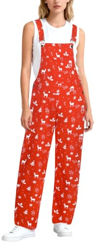 Harsever Christmas Wide Leg Sleeveless Jumpsuits (Red, M)
