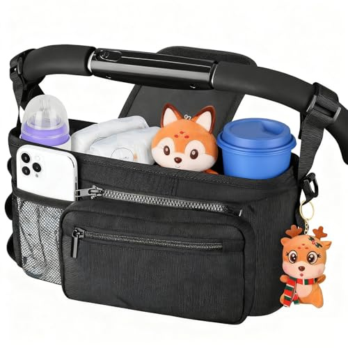 CUEMOON Organizador universal para cochecito de bebé, con soporte aislado para bebidas/portavasos, gran capacidad, bolsa para cochecito de bebé, equipamiento inicial para recién nacidos
