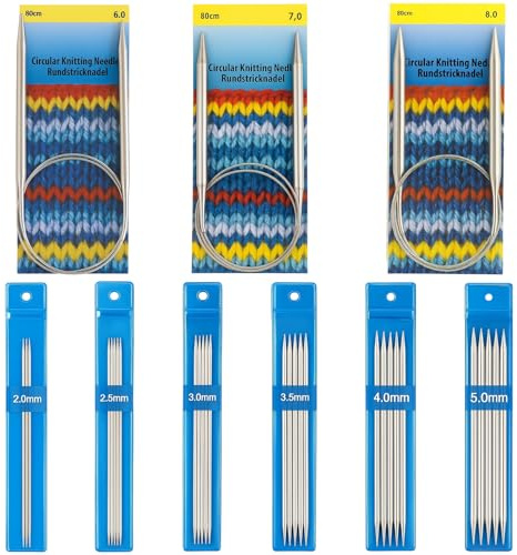 9-Teiliges Nadelspiel Set, Stricknadeln Für Socken, Stricknadel, Nadelspiel 2,5, Stricknadelset Mit 6,0mm, 7,0mm Und 8,0mm Rundstricknadeln, 15 Cm 2,0mm-5,0mm Für Handschuhe, Mützen Und Schals