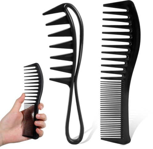 2PCS Wide Tooth Comb for Curly Hair, Large SharkTeeth Anti-Static Hair Combs Heat Resistant Anti Static Hairs Combs Large Detangling Comb for Wet or Dry Hairs, StylingComb for Women and Men
