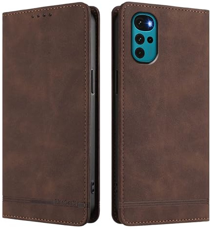 HAOYE Funda Cartera de Cuero Premium para Motorola Moto G22 – Flip Carcasa Magnética con Protección RFID, Soporte Plegable & Bumper Anti-Golpes - Marrón