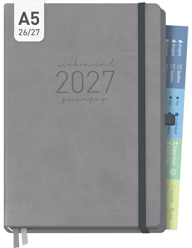 Häfft® Chäff-Timer Deluxe A5 Kalender 2026/2027 „Grey Edition” Buchkalender, Terminplaner, Terminkalender, Wochenplaner für 17 Monate: Aug. 2026 bis Dez. 2027