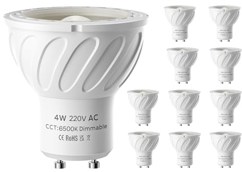 EVELLHPP 10 Pack GU10 LED Bulbs Cool White 6500K, 4W Non-Dimmable Spotlight Bulb, 350LM Energy Saving Light Bulbs for Kitchen, Recessed Track Lighting, Range Hood, Living Room, Bedroom