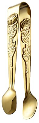 Stainless Steel Sugar Tongs, 4Inch Small Rose Sugar Cube Tong, Mini Serving Tongs Ice Tong U-Shaped Kitchen Tongs for Home, Outdoor BBQ Tea and Coffee Party, Appetizers, Desserts(Color:Gold)