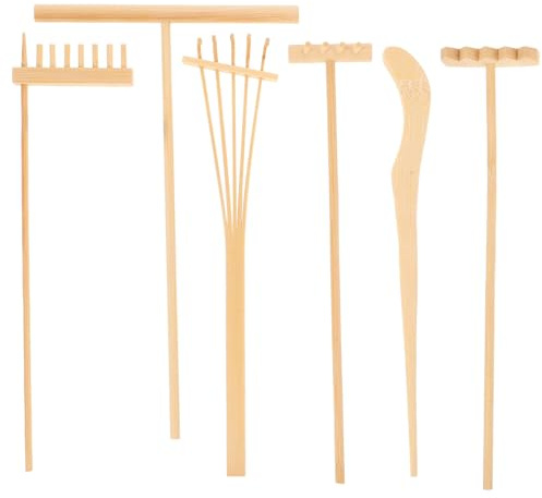 ROMISBABA Ensemble 6 Pièces Accessoires Thé en Bambou Mini Râteaux à Sable Zen Décor Bureau Jardin Japonais pour Plantes et Cérémonie du Thé Outils Miniatures pour Plantation et Décoration