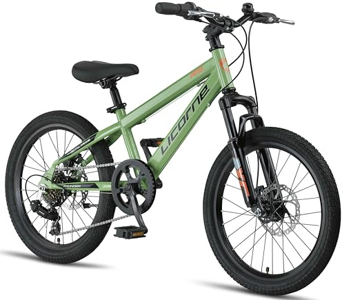 Licorne Bike Thunder Premium mountainbike i 20, 24, 26, 27,5 och 29 tums cykel för flickor pojkar män och kvinnor skivbroms (olivgrön, 20 tum)
