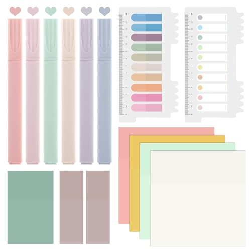 750 Transparente Haftnotizen Mit 6 Pastell Textmarkern | Halbtransparentes Pet, Rückstandsfrei Ablösbar, Ideal für Bücher, Schule, Büro und Planer