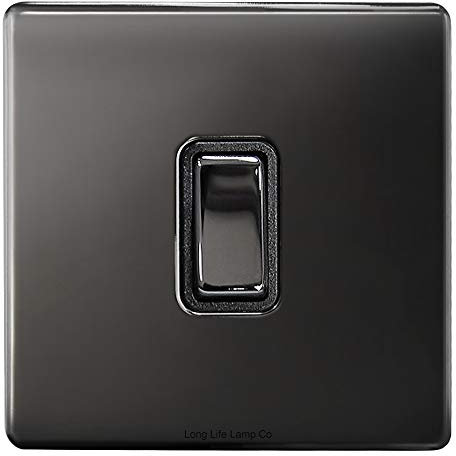 Black Nickel Single Light Switch 1 Gang 2 Way N302GME Screwless Finish Wall Push Button Plate