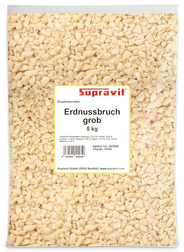 Supravit gehackte Erdnüsse Vogelfutter | fettreiche Erdnusskerne gehackt | für Vögel | 5kg Erdnussbruch Fettfutter für Wildvögel - Natürlich und ungesalzen