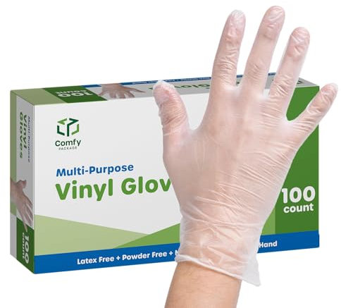 Comfy Package [100 Count Disposable Vinyl Gloves, Powder Free, Latex Free, Clear Gloves for Cooking and cleaning - Medium