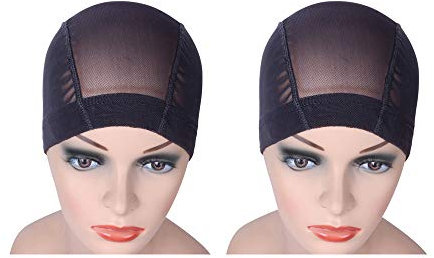 Bonnet en mesh dome cap noir pour la fabrication de perruques filets à cheveux extensibles avec une large bande élastique 2 pcs/lot (M)