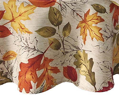 Elrene Home Fashions Mantel de Tela Estampada con Hojas de otoño para otoño/Cosecha/Acción de Gracias, 177,8 cm, Redondo, Multicolor