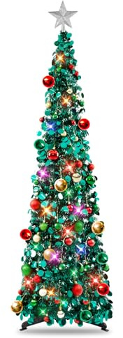 MACTING Künstlicher Weihnachtsbaum Mit Beleuchtung, 5Ft/1.5m Pfauenblau Tannenbaum Künstlich, Zusammenklappbarer Pop-up Christbaum