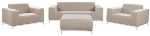 Modernes Loungeset 4-teiliges Polsterbezug / weißes Gestell beige Rovigo