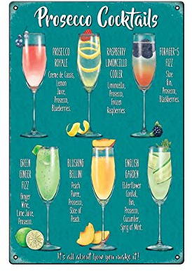PROSECCO COCKTAILS-drink menu retro wall metal tin sign plaque poster sign bar cafe beer club series size 20cmx30cm (8inch x 12inch)