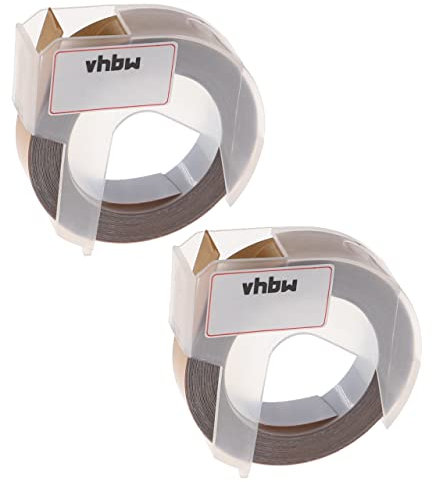 vhbw 2x 3D Prägeband-Schriftband-Kassette kompatibel mit Dymo Mini, Office-Mate II, Omega Etiketten-Drucker 3m x 9mm Weiß auf Gold