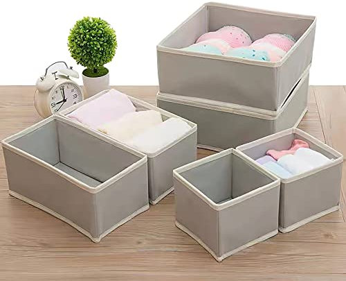 NIAWECAN 6 Pack Drawer Organiser, Foldable Drawer Dividers, Fabric Wardrobe Storage Organiser Boxes, Baby Clothes Organisers for Underwear, Socks, Bra, Ties, Scarves, Bedroom