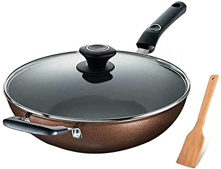 ksamwjf Wok-Pfanne Antihaft-Wok, Antihaft-Wok-Haushalts-Antihaft-Wok-Pfanne Kochgeschirr Gas-Induktionsherd Allgemein, Aluminiumlegierung, Wok-Pfanne in 3 Größen (Size : 32cm)