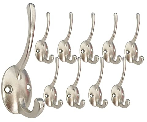 Mokife Gancho Perchero Pared, 10 Piezas Rustico Ganchos Percheros Multiusos Doble para Puertas Abrigos Toallas Tazas Llaves, Plata