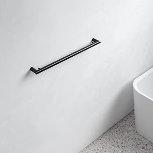 KEUCO Reva Badetuchhalter 60 cm, mit Haken, Metall schwarz matt, Made in Germany, inkl. Schrauben und Dübel, Handtuchhalter zum Bohren