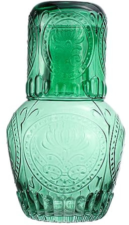RockTrend Retro Relief Glas Nachttisch Nachttisch Wasserkaraffe mit Tumbler Glas, Krug und Tasse Nacht Set - Grün