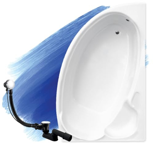 Baignoire d'angle originale Finezja - En acrylique - Blanc - 170 x 110 cm - Avec pieds et bonde automatique exclusive - Fabriqué en UE - 3 en 1