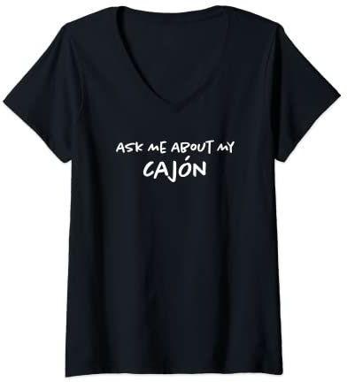 Damen Ask Me About My Cajon | Drummer | Lustiger Percussionist T-Shirt mit V-Ausschnitt