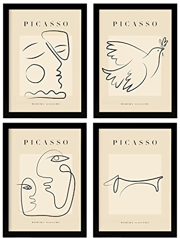 Nacnic Set mit 4 Kunstwerken, Picasso, Peace, Kunstgalerie, Kunstdruck, A4, ohne Rahmen.