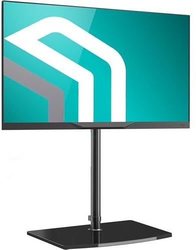 ONKRON Tempered Glass TV Stand with Mount for 30-60 Inch Screen, Swivel TV Stand Floor up to 41 kg - Universal TV Pole Stand VESA 100x100-400x400 / Height Adjustable TV Floor Stand TS5065-B Black