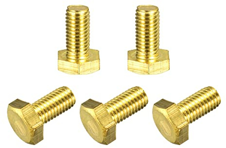 sourcing map Lot de 5 boulons hexagonaux en laiton, M10 x 20 mm, entièrement filetés, grade 4,8, vis à métaux à tête hexagonale en laiton massif pour machines