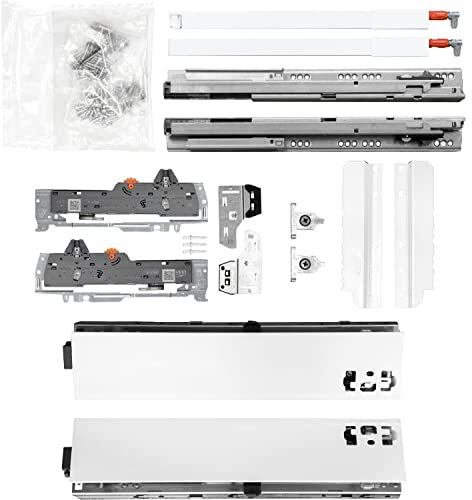 BLUM Schubladenschienen TANDEM SET; Zargenhöhe 83mm inkl. Reling 227mm, mit TIP-ON BLUMOTION, 30kg, NL400mm, Seidenweiß, bis KB600mm