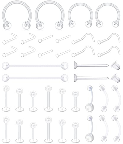 incaton Piercing Retainers Nez Oreille Bioflex Acrylique Flexible Piercing Labret Studs Piercing Tragus Rook Fer à Cheval Piercing Transparent