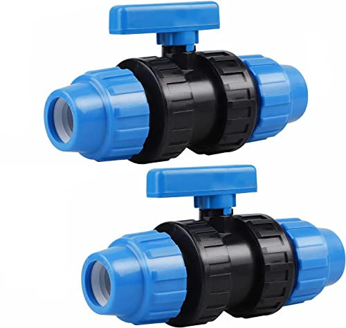 Valvola a Sfera a Compressione Mdpe da 25mm, 2 Pezzi Valvola a Sfera in polietilene per Tubo PE Valvola A Sfera Tubo Acqua Raccordo A Vite per Tubi Dell'acqua, Accessori per Impianti Di Irrigazione