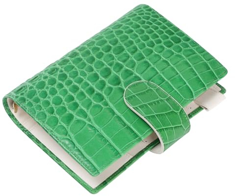 Smartfee Persönlicher Organizer aus Leder – Notizbuch mit 6 Ringen und Flyleaf, 30 mm Goldring, Krokodildruck und Nappaleder (Grün und Creme)
