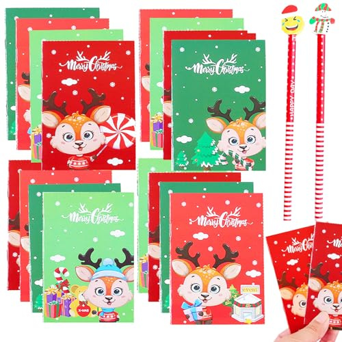 Smavles Quaderni Natale, 36 Pezzi Mini Quaderni di Natale Taccuini Tascabili Portatili per Bambini Quaderno a renna Memo Great Stock Party Bottiglie per ragazze e ragazzi 4 stile (con 2 Matite)
