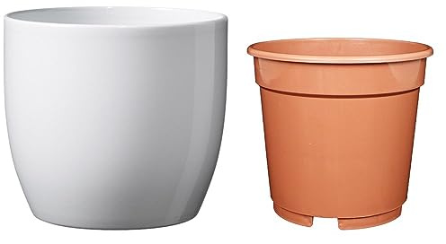 SK Soendgen Basel Lot de pots en céramique Blanc brillant Diamètre 12 cm + pot de culture Ø 10 cm Ambiance d'intérieur de qualité supérieure