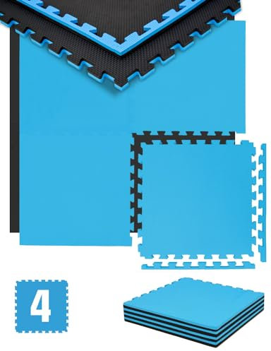 eyepower 2,5cm Dick: 1m² 4 Große EVA 50x50 Trainingsmatten - Turnmatte Fitness Sport Matte Fitnessraum Puzzlematte Fitnessmatte Sportmatte Bodenmatte mit kleinen optischen Mängeln (Blau Schwarz)