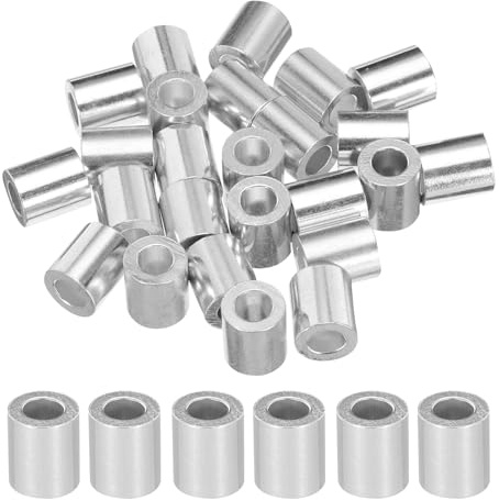 sourcing map Manicotto a crimpare in alluminio da 3/16 5 mm, ghiera rotonda singola per estremità del cavo metallico, argento, 25 pezzi