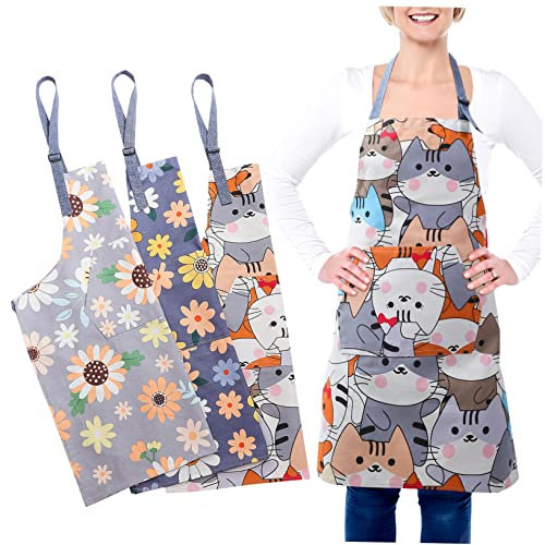 Cabilock Delantal Impermeable 3 Piezas delantal mandiles de cocina mandil cocina practicos prácticos arte estilista familiar Accesorios hombre algodón Delantal Para Asar
