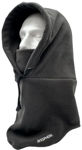 Ayesphere Sturmhaube für Herren und Damen - Balaclava, Motorrad-Sturmhaube, Halswärmer, Thermo-Mütze mit Fleece-Futter - Schal mit Kapuze, Grau, One Size
