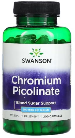 Swanson - CHROMIUM PICOLINATE 200 mcg | Picolinato de Cromo | Apoya el nivel saludable de azúcar en sangre y el metabolismo - 200 cápsulas