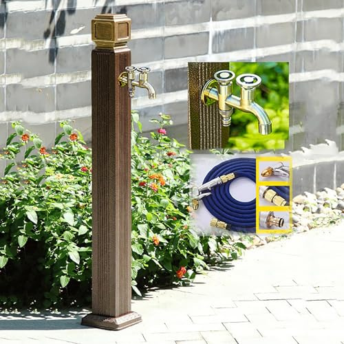 Fontana da Giardino Esterno Metallo Fontanelle da Giardino Rubinetti da Esterno Ottone Fontane da Giardino per L'irrigazione e Il Lavaggio Dell'auto (Color : Wit disc dual faucet and gun, Size : 110