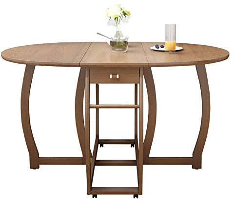 ASerZenith Klappbarer Küchentisch, Drop-Leaf-Esstisch, mobiler platzsparender Tisch mit Rollen, runder Multifunktionsschreibtisch aus Holz, für? Küche, Esszimmer