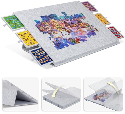 Lavievert Planche de puzzle pliable avec support et housse 2 en 1, table inclinable avec 6 tiroirs, plateau en feutre portable