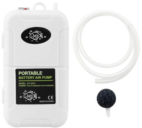 DONGKER Mini Aquarium Luftpumpe, Tragbare Sauerstoffpumpe mit 0,6 m Silikonschlauch und Luftstein für 6-Gallonen-Aquarien (Batterien Nicht im Lieferumfang enthalten)