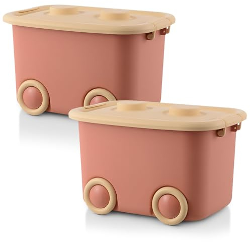 Froppi 45L Toy Box | Toy Storage with Lid | Kids Storage on Wheels | 2 Pack Large Size | Pink | L50 W35 H30 cm