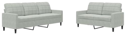 vidaXL 2-TLG. Sofagarnitur mit Kissen Hellgrau Samt, Sofa, Fernsehsessel, Sessel, Sofa Set, Relaxsofa, Samtsofa, Wohnzimmermöbel, Sofa gepolstert