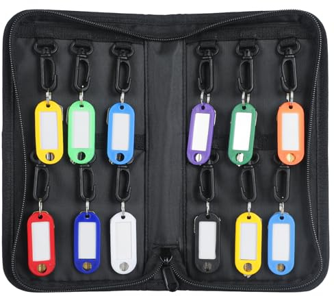 Uniclife Portable Zippered Key Case Waterproof and Fireproof Key Organizer with 12 Colorful Key Tags and Hooks Key Storage Book for Offices Real Estate Agencies Hotels and Rental Management